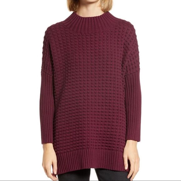 French Connection Sweater High Neck Mozart Popcorn Cotton Pullover Berry Blush - Picture 1 of 4